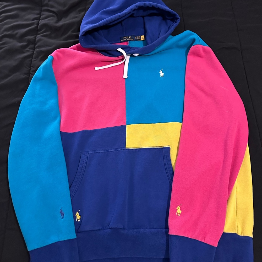 Polo Ralph Lauren Colorblock Hoodie - Blue, Pink, Yellow. 80’s Style. Vintage